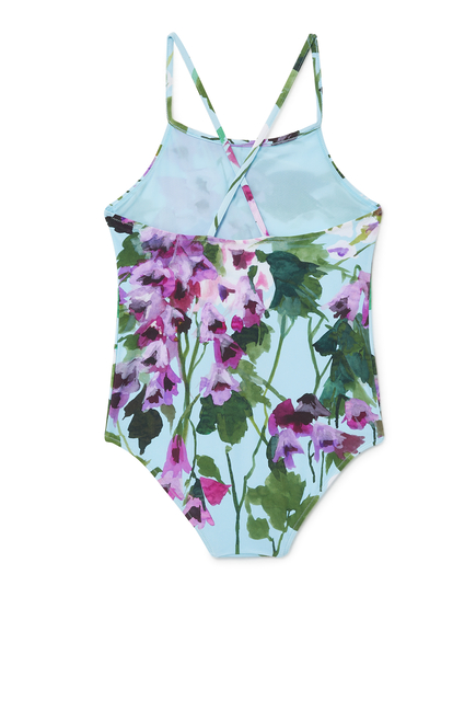 Flora-Print Crossover-Strap Swimsuit